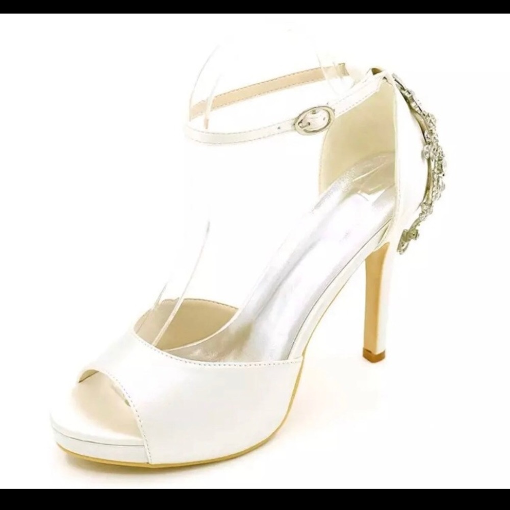 Ivory satin peep toe sandal